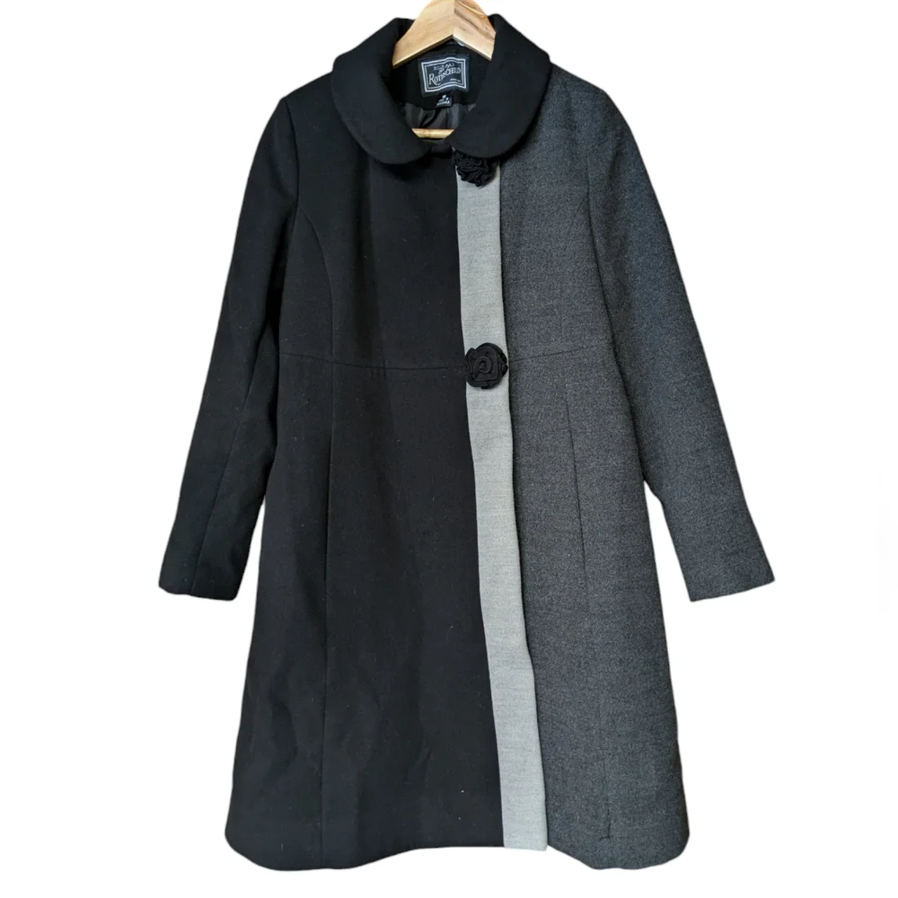 Rothschild Black and Gray Colorblock Dress Coat Size 16